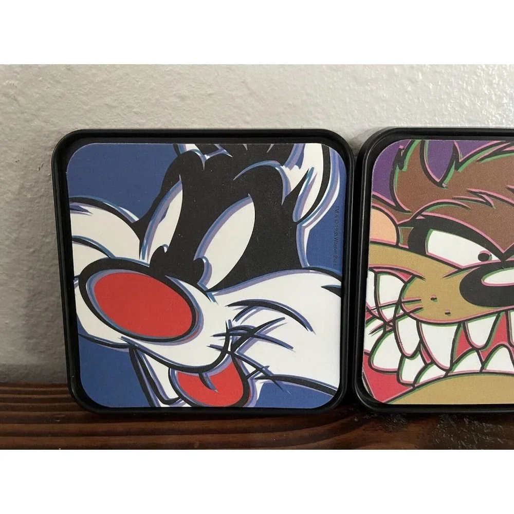 Set of 3, Looney Toons Coasters, 1998 Warner Bros Tweety, Sylvester, Made in USA